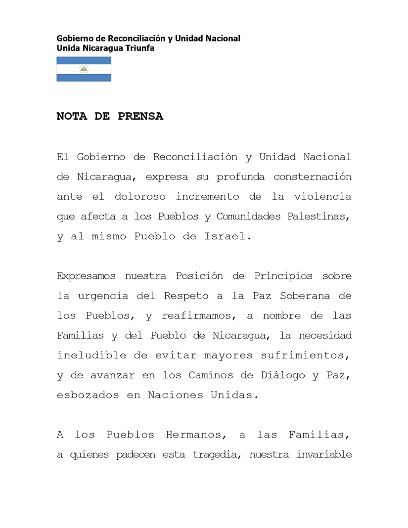 nicargua-mensaje-consternacion-palestina-israel